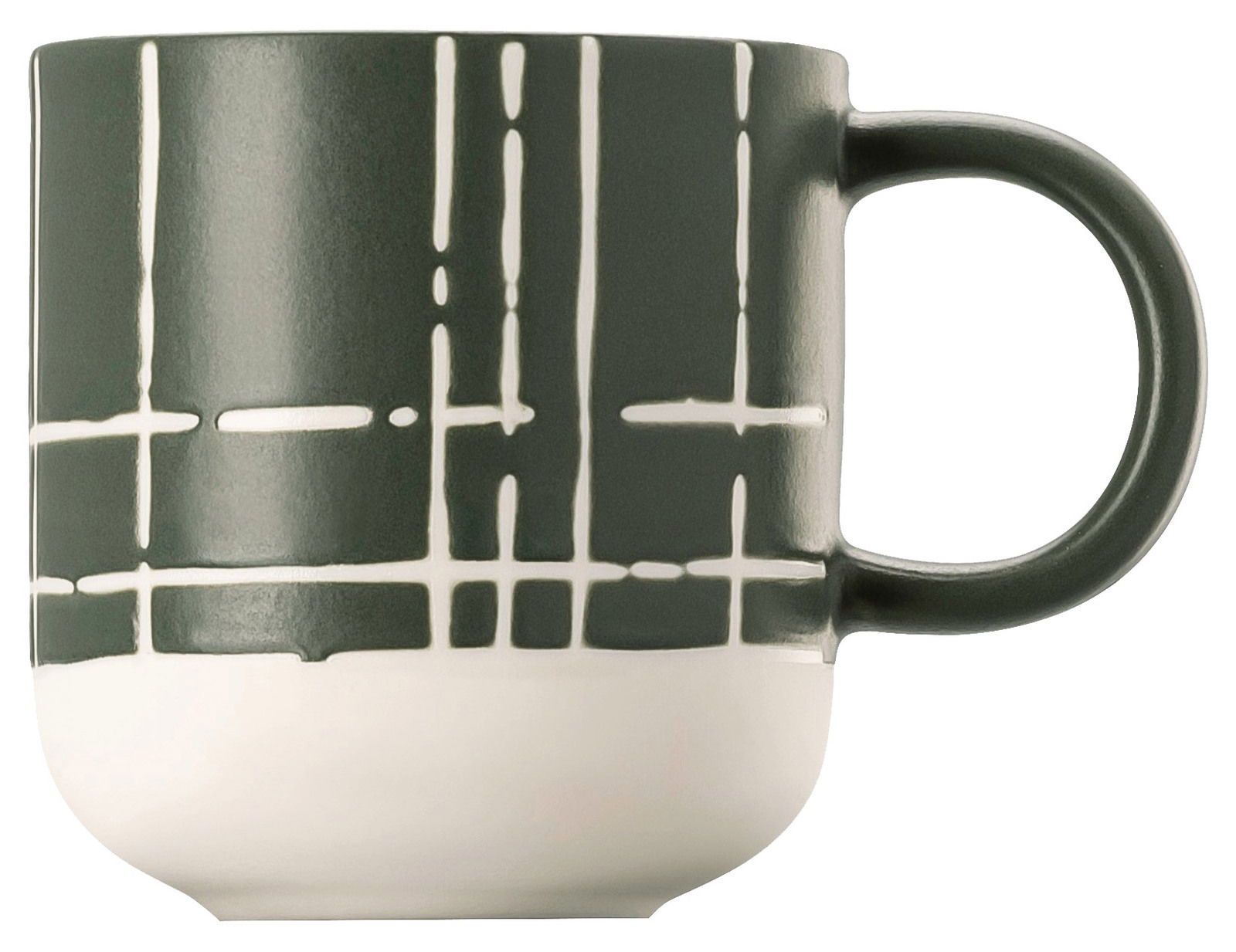 Thomas Espressotasse FUN Espresso-Obertasse mit modernem, geometrischem Muster in dunklem Grün und Weiß, seitliche Perspektive