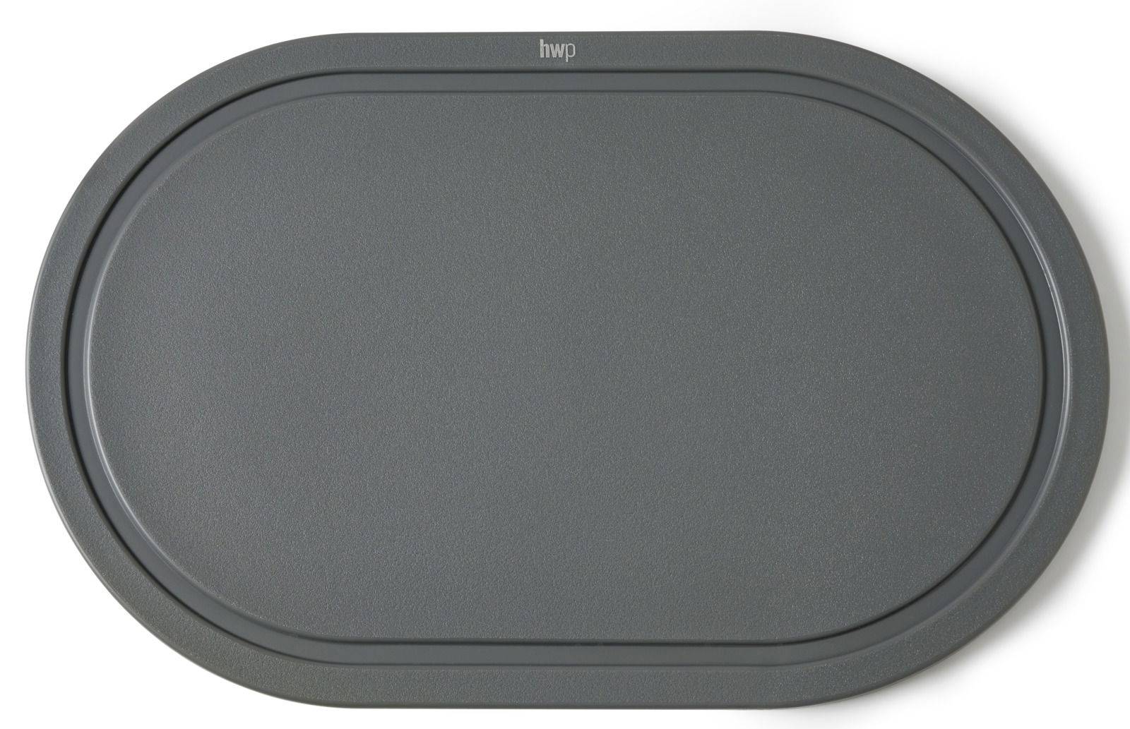 Graues ovales Schneidbrett aus der Vogelperspektive