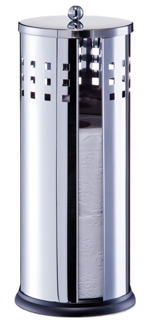 Moderner WC-Rollenhalter aus Edelstahl mit seitlichen Aussparungen, frontal abgebildet.