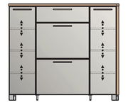 Moderner Schuhschrank mit mehreren Schubladen und Türen, Frontansicht