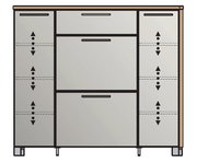 Moderner Schuhschrank mit mehreren Schubladen und Türen, Frontansicht