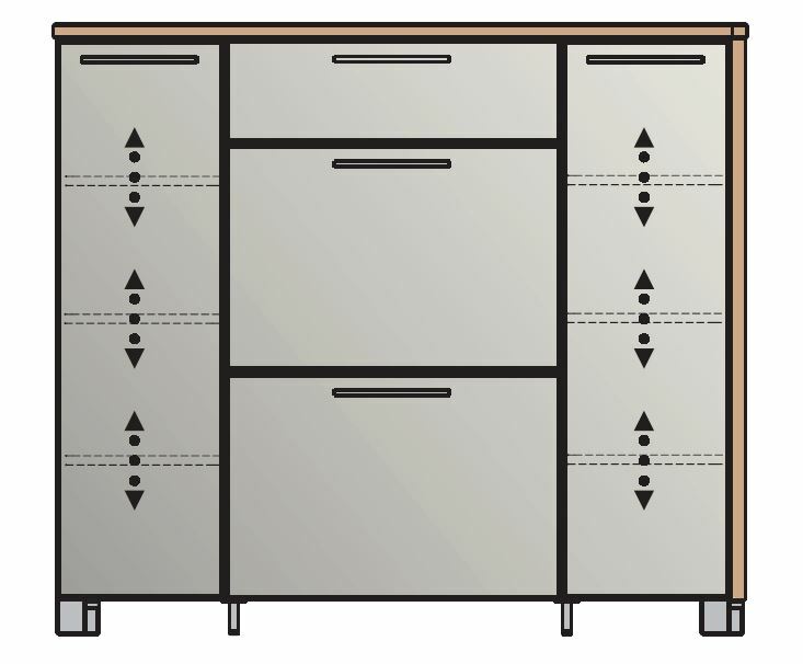 Moderner Schuhschrank mit mehreren Schubladen und Türen, Frontansicht