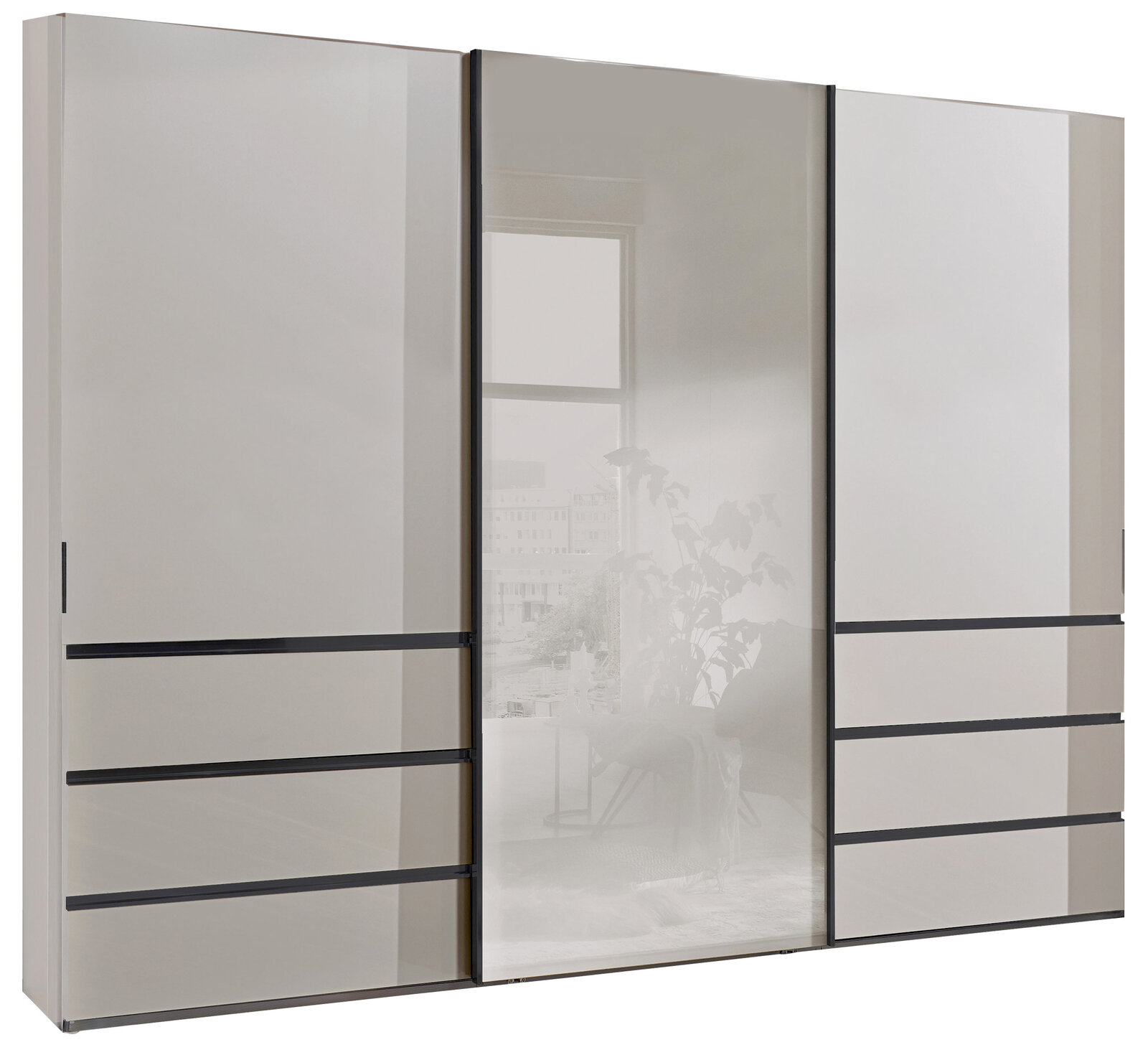 Moderner Schwebetürenschrank mit drei Türen, Frontansicht