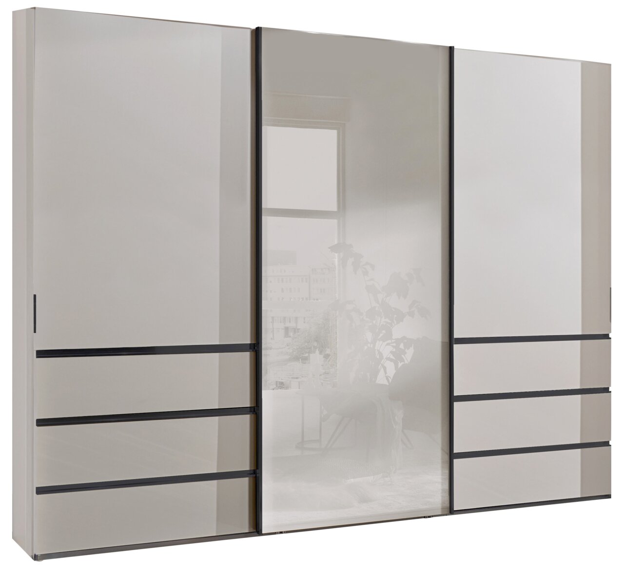 Moderner Schwebetürenschrank mit drei Türen, Frontansicht