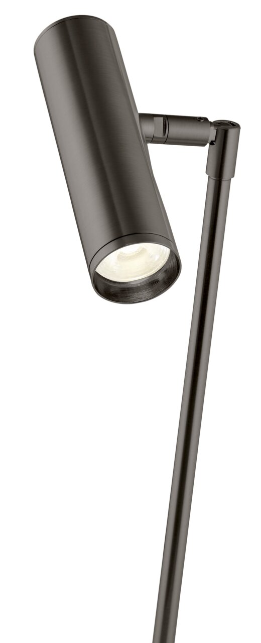 Hell LED Tischleuchte TOM Moderne LED-Tischleuchte in gebürstetem Metall, seitliche Perspektive