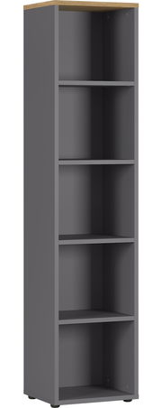 Graues Aktenregal mit vier Fächern, seitliche Perspektive