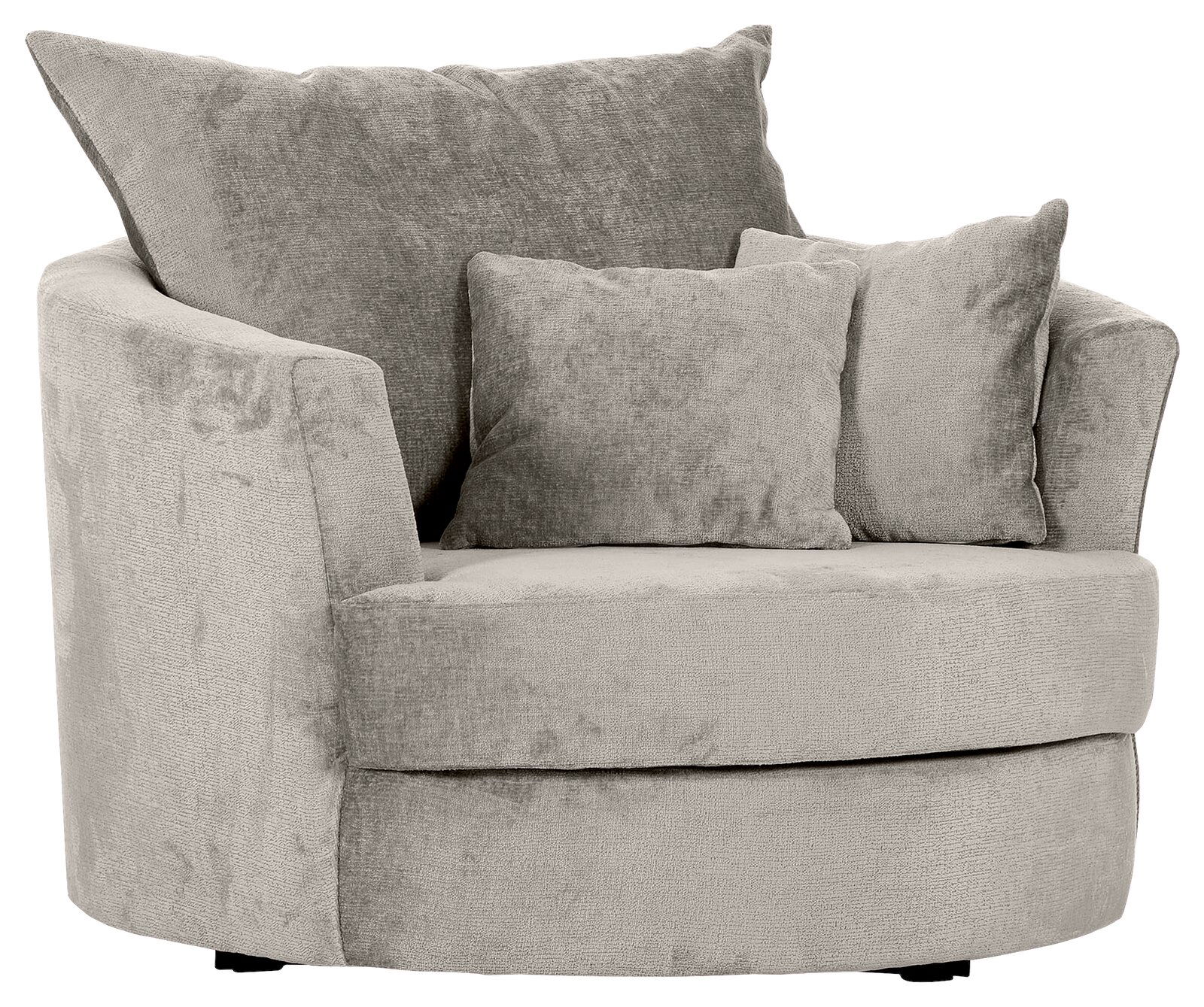 Z2 Sessel LENI Gemütlicher, runder Sessel in hellgrauem Stoff mit zwei Kissen, Vorderansicht