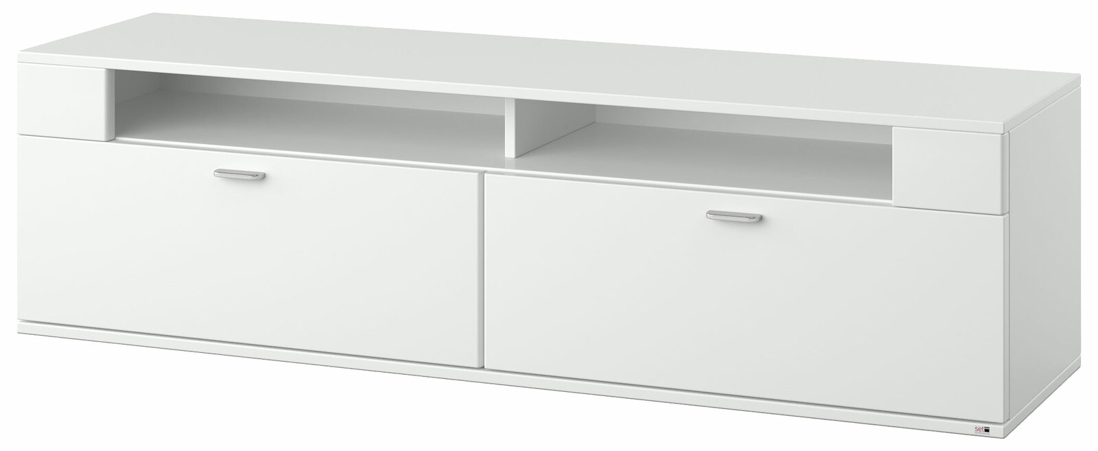Set one by Musterring TV-Lowboard TACOMA Weißes TV-Lowboard mit zwei Türen und einem offenen Fach, frontal betrachtet.