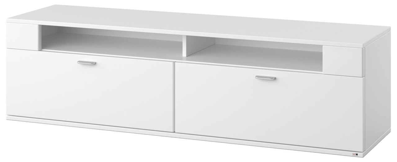 Set one by Musterring TV-Lowboard TACOMA Weißes TV-Lowboard mit zwei Türen und einem offenen Fach, frontal betrachtet.