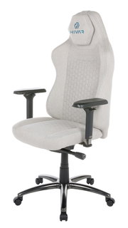 Grauer Gaming Stuhl mit ergonomischem Design, verstellbaren Armlehnen und stabiler Basis, seitliche Perspektive