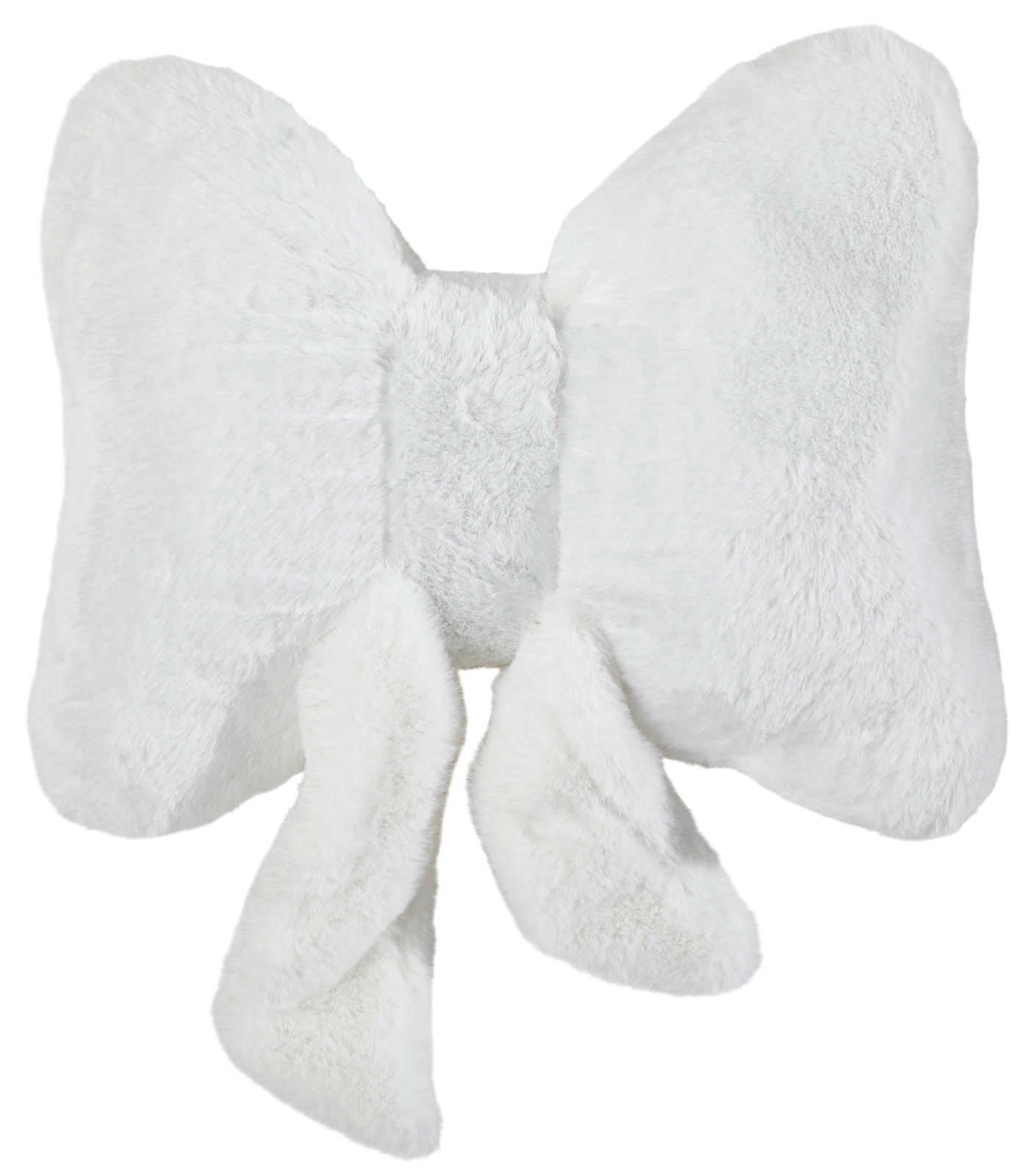 Weißes, flauschiges Zierkissen in Form einer Schleife, Vorderansicht