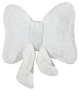 Weißes, flauschiges Zierkissen in Form einer Schleife, Vorderansicht