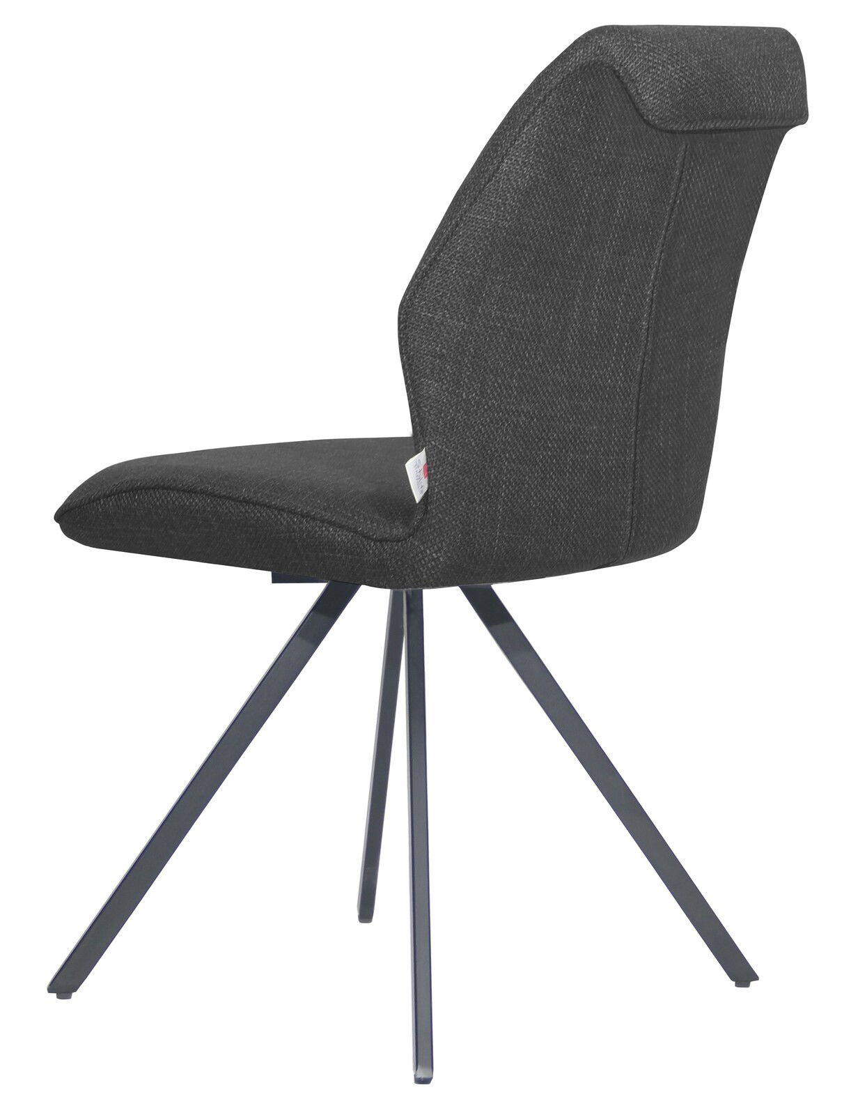 Moderner schwarzer Stuhl mit Metallbeinen, seitliche Perspektive