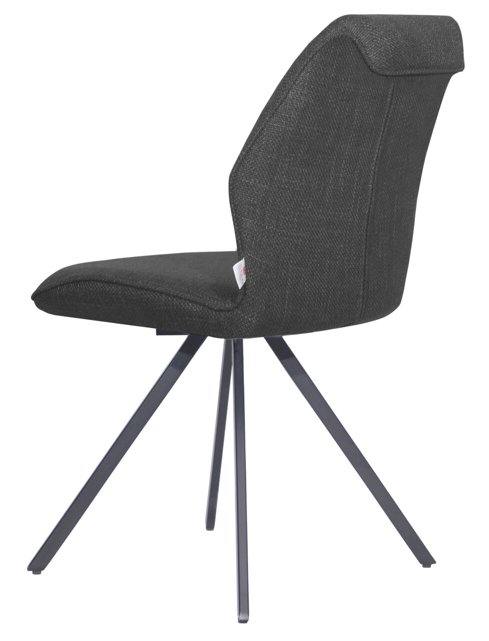 Moderner schwarzer Stuhl mit Metallbeinen, seitliche Perspektive