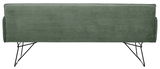 Rückansicht einer grünen Solobank 2-Sitzer mit Metallbeinen.