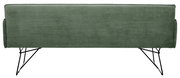 Rückansicht einer grünen Solobank 2-Sitzer mit Metallbeinen.