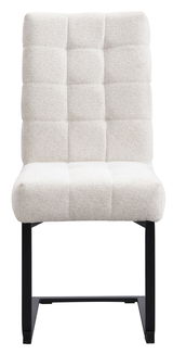 Frontansicht eines modernen Schwingstuhls mit gepolsterter, cremefarbener Sitzfläche und schwarzem Metallgestell.