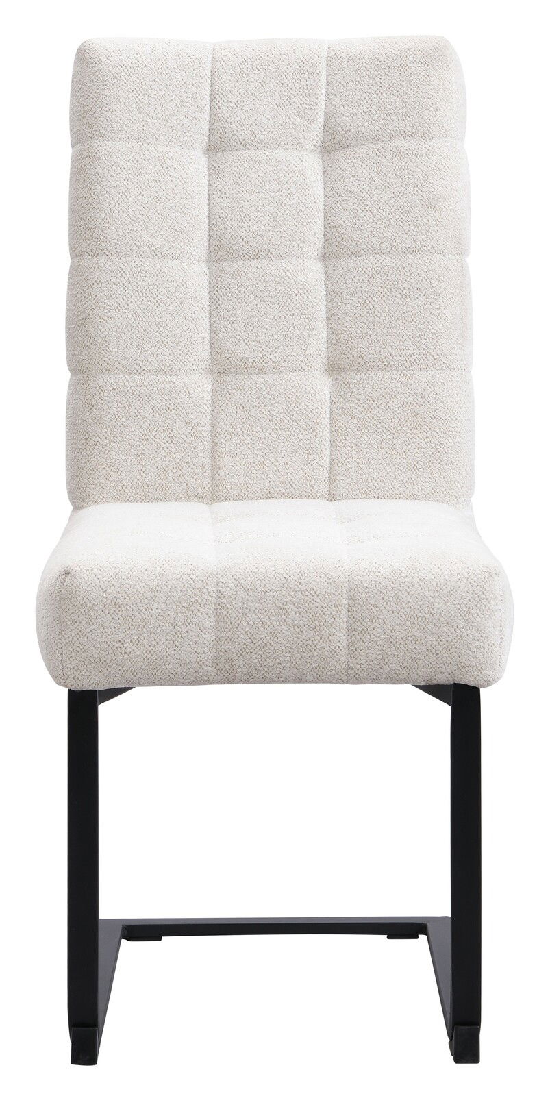 Frontansicht eines modernen Schwingstuhls mit gepolsterter, cremefarbener Sitzfläche und schwarzem Metallgestell.