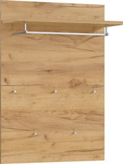 Garderobenpaneel aus Holz mit Haken und Ablage, Frontalansicht