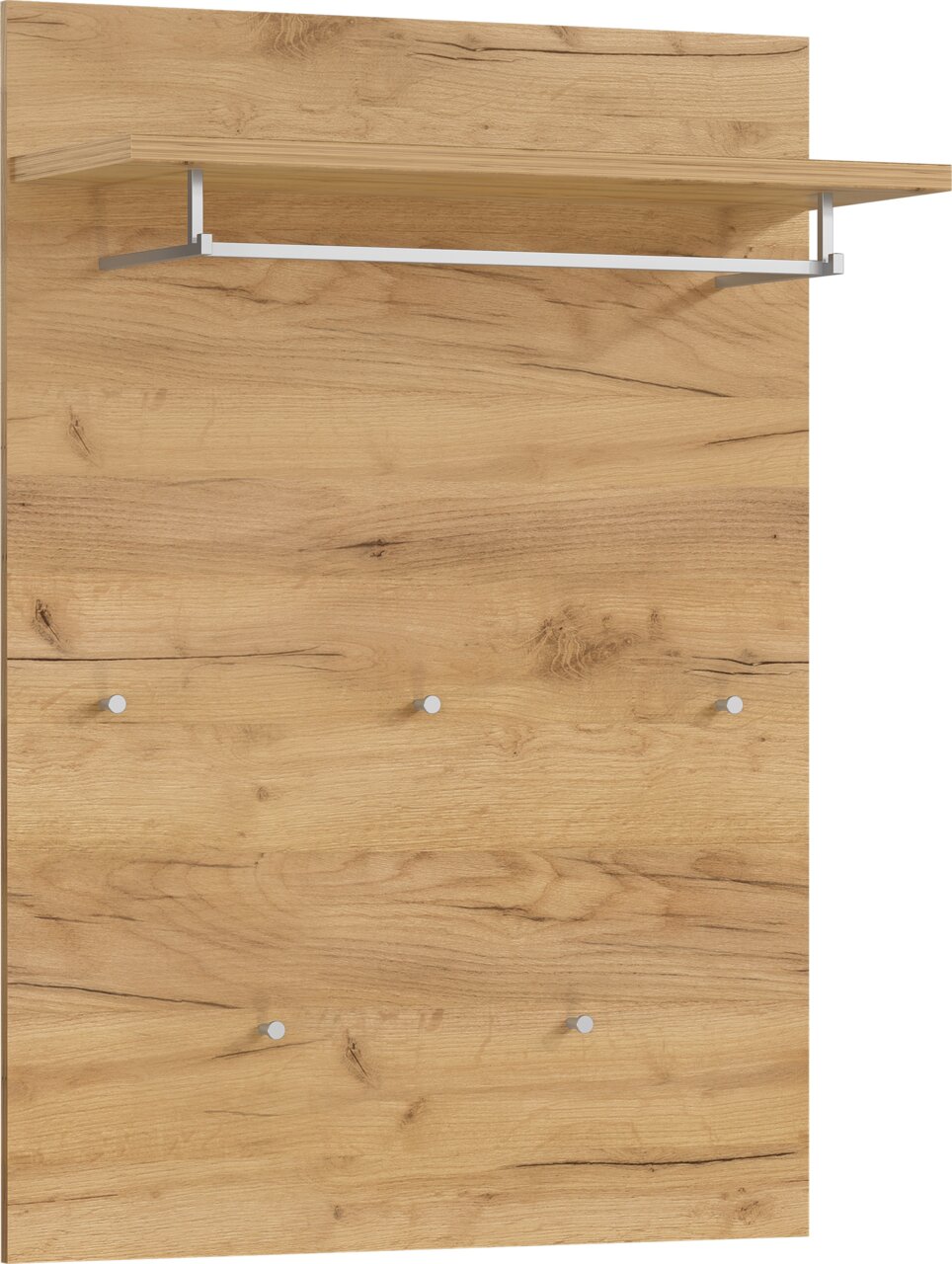 Garderobenpaneel aus Holz mit Haken und Ablage, Frontalansicht