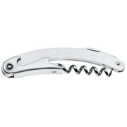 Kellnermesser aus Edelstahl in seitlicher Ansicht mit Korkenzieher und Flaschenöffner.