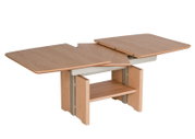Moderner Couchtisch aus Holz mit ausziehbarer Tischplatte, seitliche Perspektive