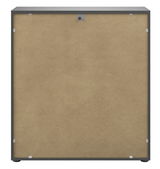 Rückansicht einer Kommode mit schlichtem Design und Holzrückwand.