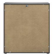 Rückansicht einer Kommode mit schlichtem Design und Holzrückwand.