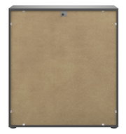 Rückansicht einer Kommode mit schlichtem Design und Holzrückwand.