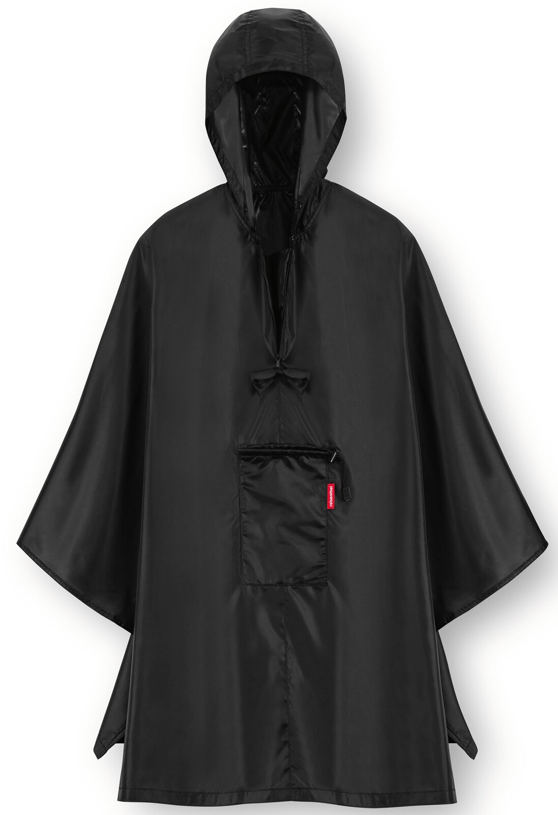 Reisenthel Mini Maxi Poncho Black Schwarzer Regenponcho mit Kapuze und Fronttasche, Vorderansicht