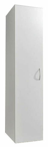 Weißer Mehrzweckschrank mit einer Tür, seitliche Perspektive