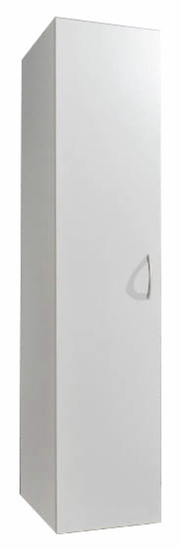 Weißer Mehrzweckschrank mit einer Tür, seitliche Perspektive