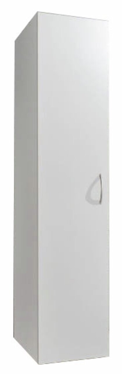 Weißer Mehrzweckschrank mit einer Tür, seitliche Perspektive