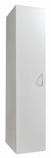 Weißer Mehrzweckschrank mit einer Tür, seitliche Perspektive