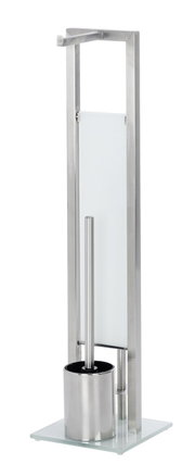 Edelstahl Stand WC-Garnitur mit Toilettenbürste und Papierhalter, seitliche Perspektive