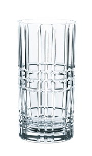 Doorzichtig longdrinkglas met vierkant patroon, zijaanzicht