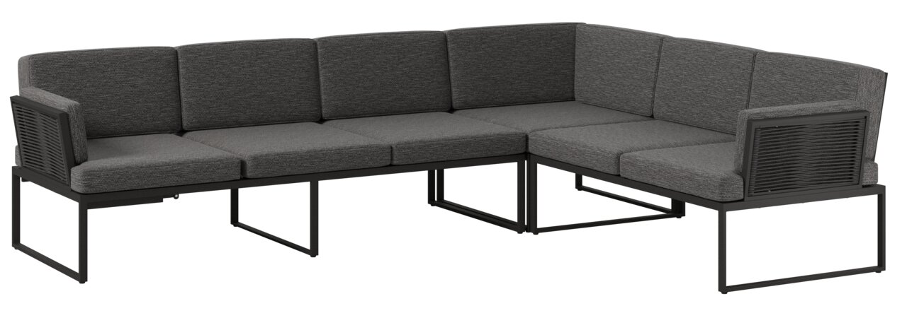 Amatio Loungeset GIRONA Moderne, grijze L-vormige loungeset met metalen frame, zijaanzicht