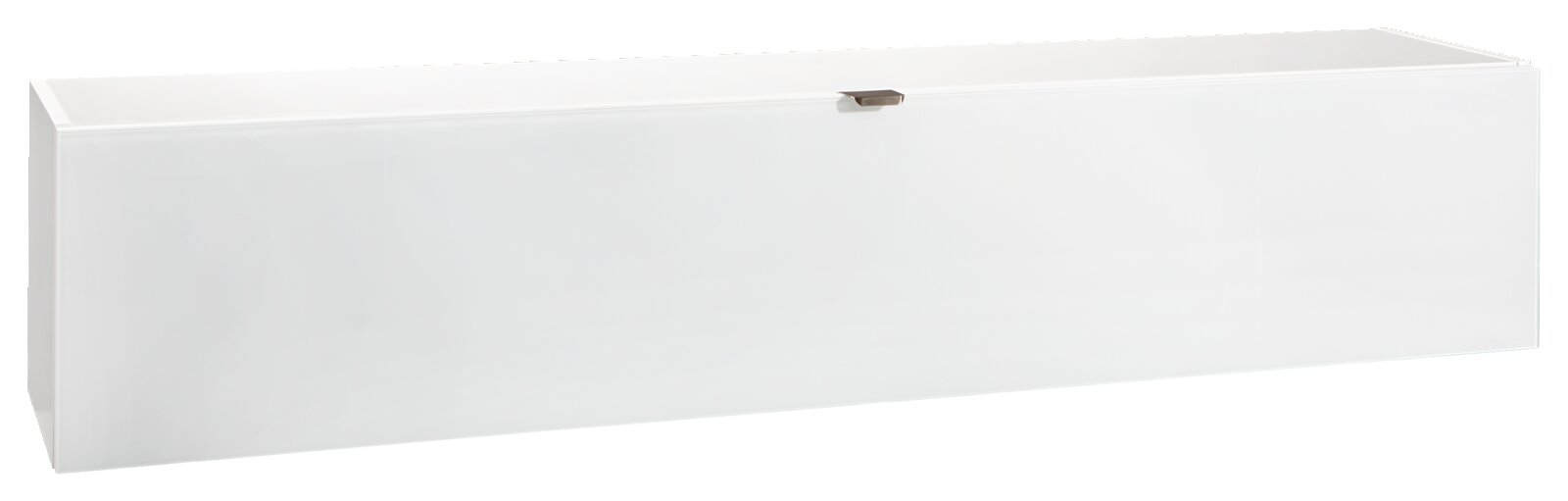Moderner weißer Hängeschrank in Frontalansicht mit schlichtem Design und Metallgriff.