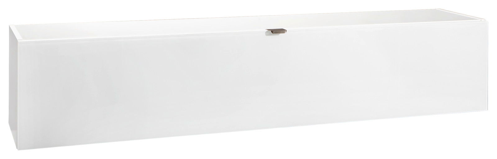 Moderner weißer Hängeschrank in Frontalansicht mit schlichtem Design und Metallgriff.