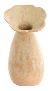 Keramikvase in sanften Beige- und Gelbtönen mit breitem, gewelltem Rand, Frontalansicht