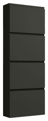 Schwarzer Hängeschuhschrank mit vier Klappen, seitliche Perspektive