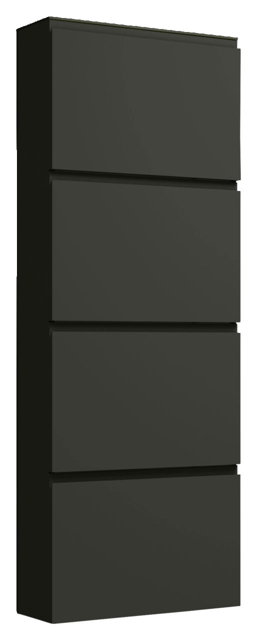 Moderano Hängeschuhschrank LECCO Schwarzer Hängeschuhschrank mit vier Klappen, seitliche Perspektive