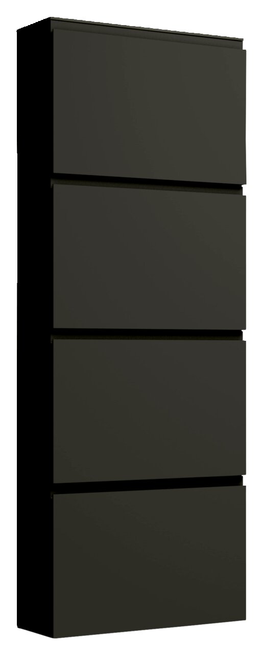 Moderano Hängeschuhschrank LECCO Schwarzer Hängeschuhschrank mit vier Klappen, seitliche Perspektive