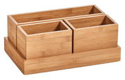 Bambus Organizer-Set 4-tlg. aus der Perspektive von vorne, bestehend aus vier rechteckigen Fächern auf einer Basis.
