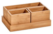 Bambus Organizer-Set 4-tlg. aus der Perspektive von vorne, bestehend aus vier rechteckigen Fächern auf einer Basis.