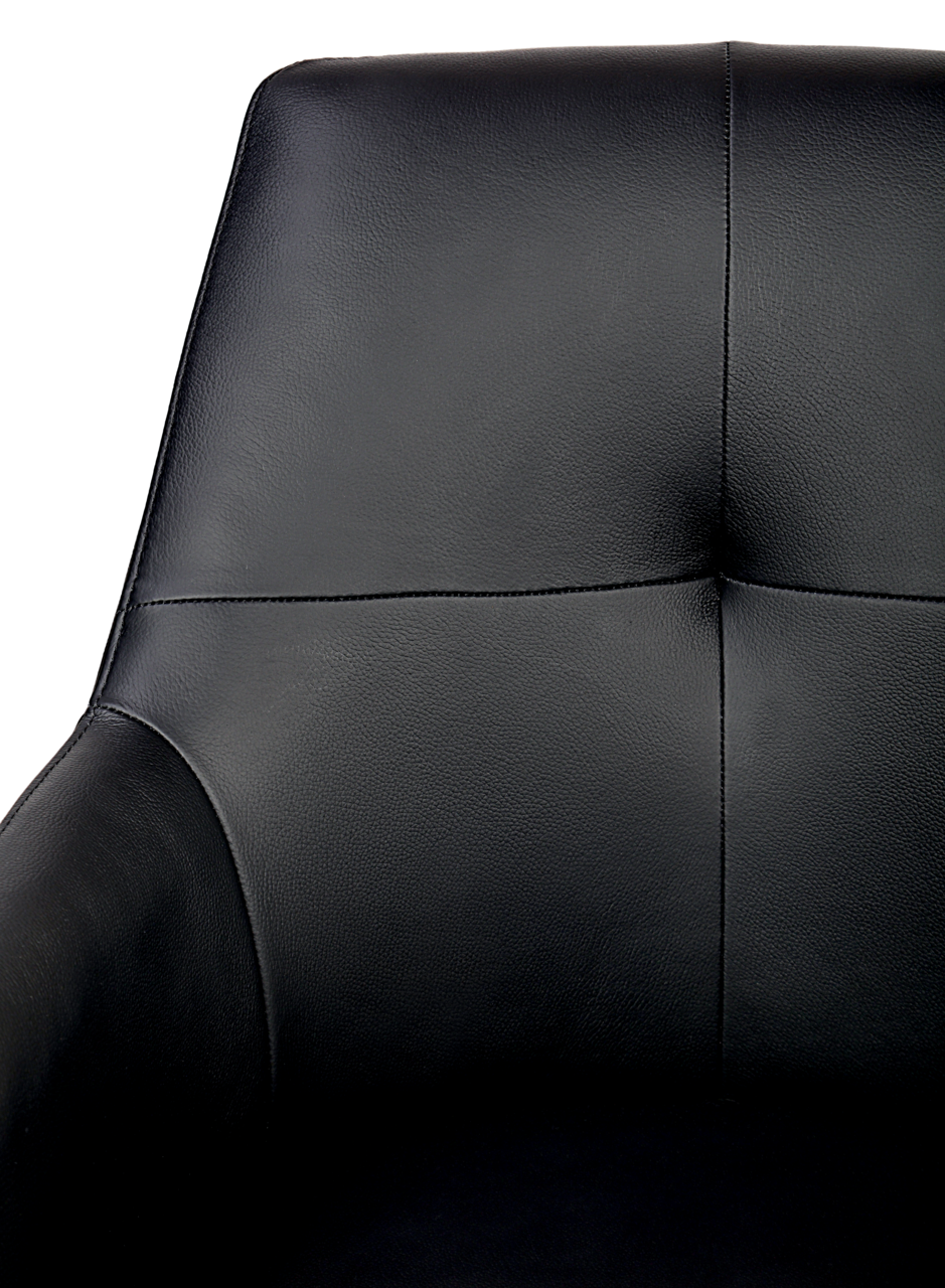 Novel Barhocker MEDUSA Nahaufnahme eines schwarzen Barhockers mit gepolsterter Rückenlehne, Vorderansicht.