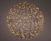 Kugel aus schwarzem Draht mit warmweißen Micro-LEDs, seitliche Perspektive