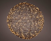 Kugel aus schwarzem Draht mit warmweißen Micro-LEDs, seitliche Perspektive