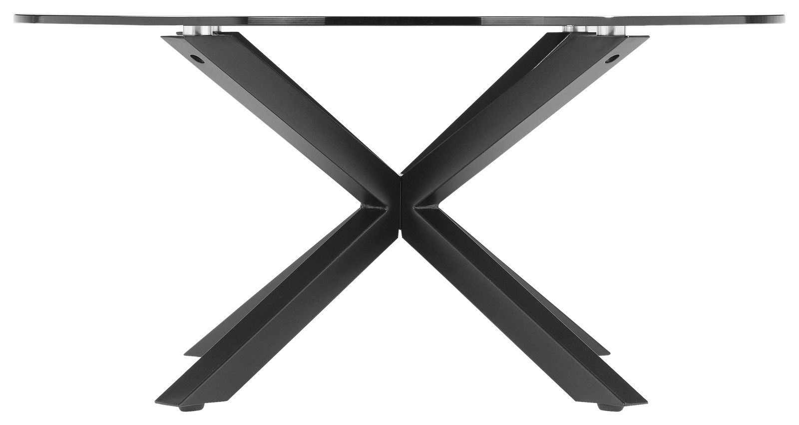 Moderner Couchtisch XORA Tisch NICO mit schwarzem X-förmigem Metallgestell, Seitenansicht