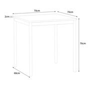 Skizze eines quadratischen Esstisches mit den Maßen 70x70x76 cm, seitliche Perspektive